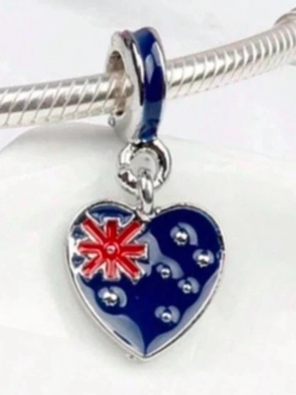 Australian Flag Heart Dangle Charm Fits European Bracelets Necklace Pendant NEW